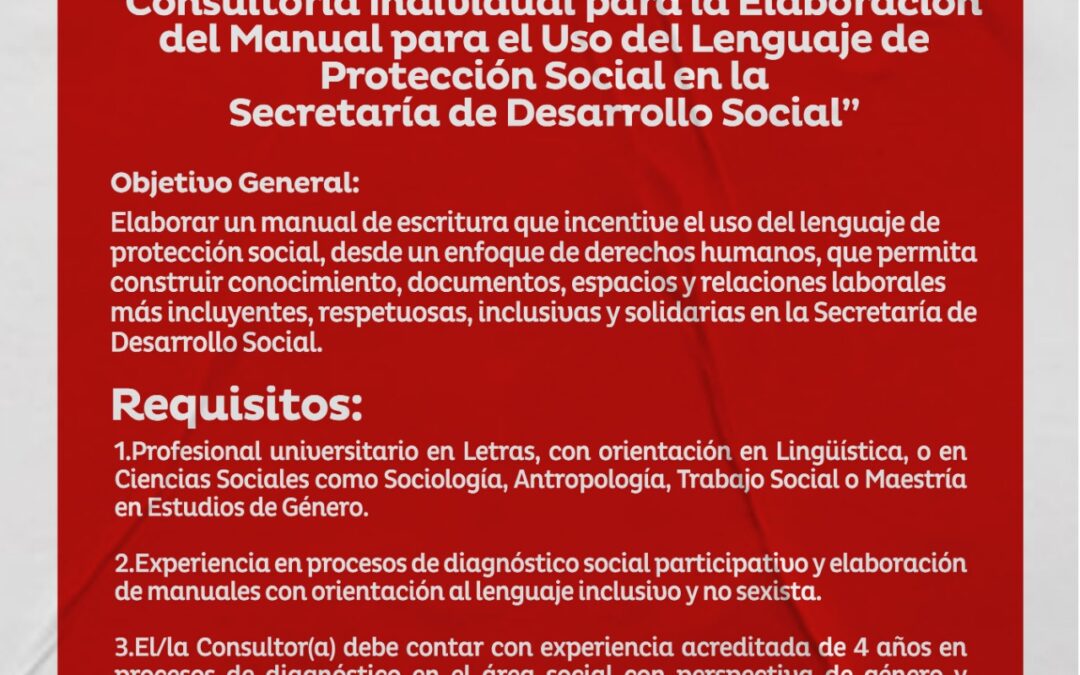 Consultoría Individual para la Elaboración del Manual para el Uso del Lenguaje de Protección Social en la Secretaría de Desarrollo Social